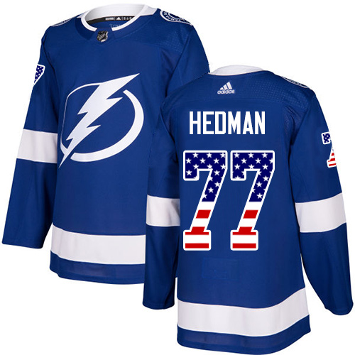 Adidas Lightning #77 Victor Hedman Blue Home Authentic USA Flag Stitched NHL Jersey